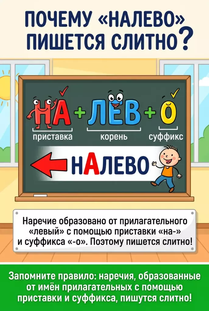 «Налево» или «на лево» правило почему слитно