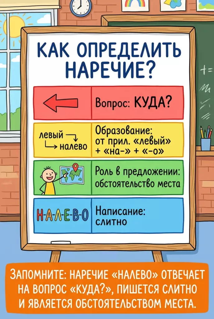 «Налево» или «на лево» как определить наречие памятка