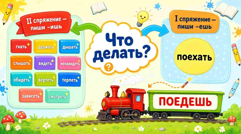 Алгоритм определения спряжения глагола поехать: I спряжение, окончание -ешь