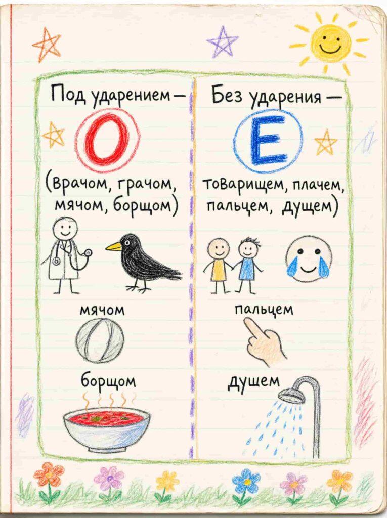 «Врачом» или «врачём» —таблица